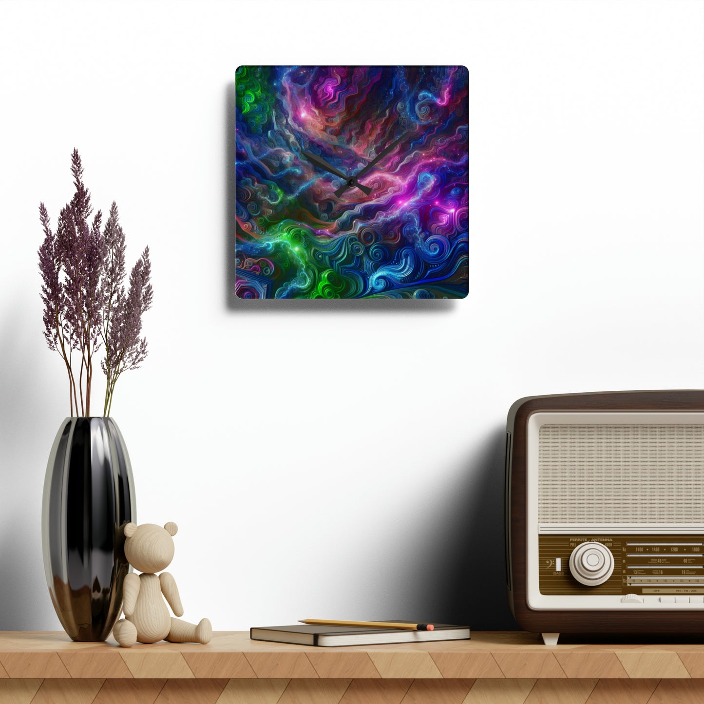 Neon Infinity Vortex. Infinity Patterns Art Acrylic Clock
