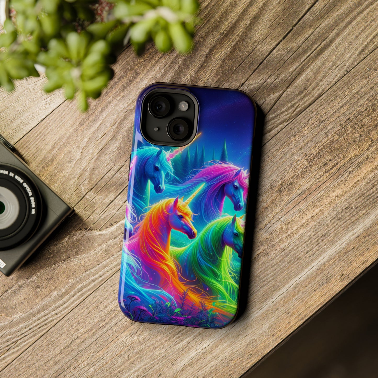 "Vibrant Neon Unicorn Rainbow" Neon Unicorns Premium Art Magsafe Magnet Tough IPhone 13 14 15 Pro Plus Max and Mini in Matte and Glossy Phone cases