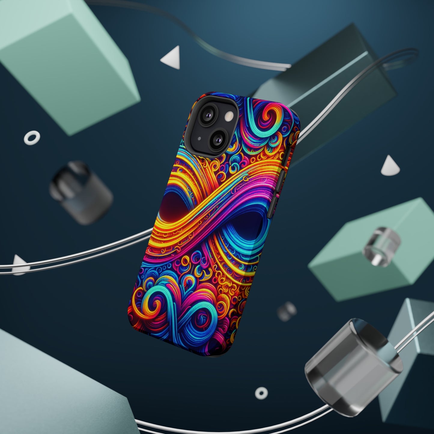 ElectroFractal Fluorescence. Neon Trippy Infinity Patterns Premium Art Magsafe Magnet Tough IPhone 13 14 15 Pro Plus Max and Mini in Matte and Glossy Phone cases