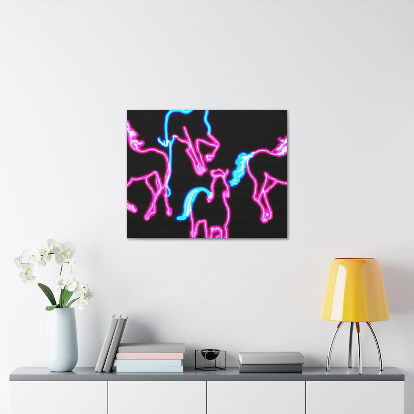 "Enchanted Fluorescence" NEON Unicorns Art Canvas