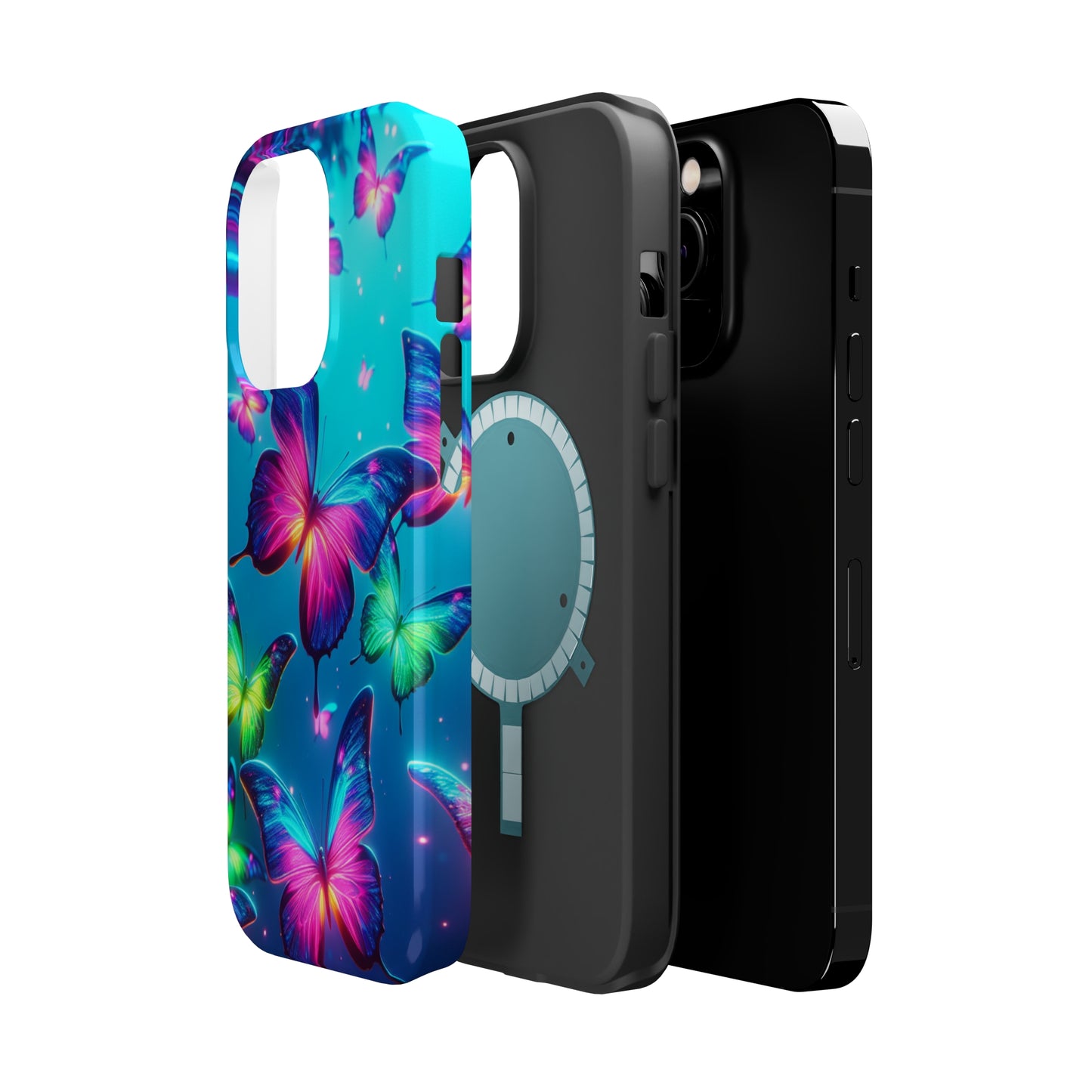 Vivid Glinting Neon Butterflies Neon Butterflies Premium Art Magsafe Magnet Tough IPhone 13 14 15 Pro Plus Max and Mini in Matte and Glossy Phone cases