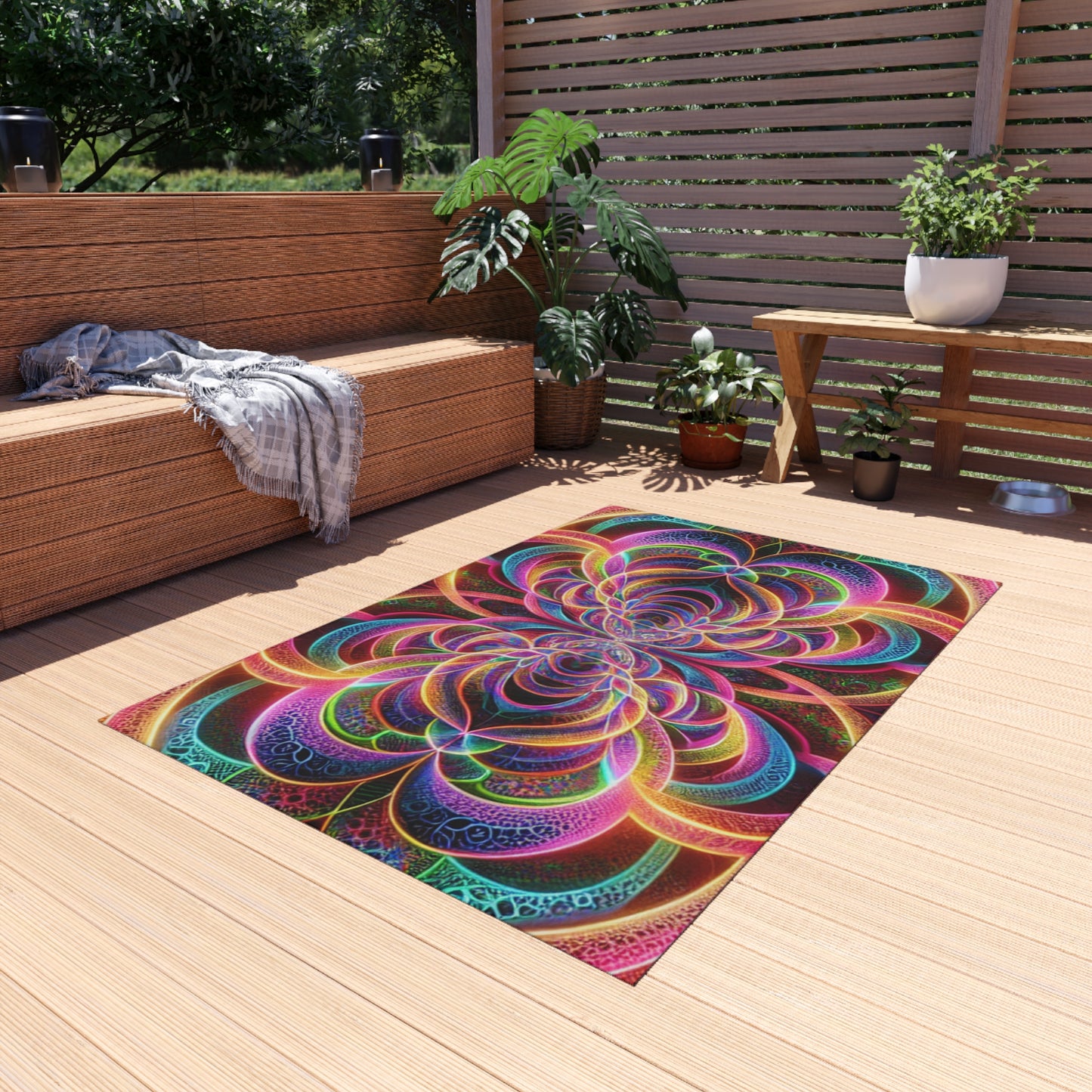 Neon Infinity Splatter-scape. Infinity Patterns Outdoor Rug