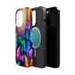 "Radiant Glowing Flight" Neon Butterflies Premium Art Magsafe Magnet Tough IPhone 13 14 15 Pro Plus Max and Mini in Matte and Glossy Phone cases