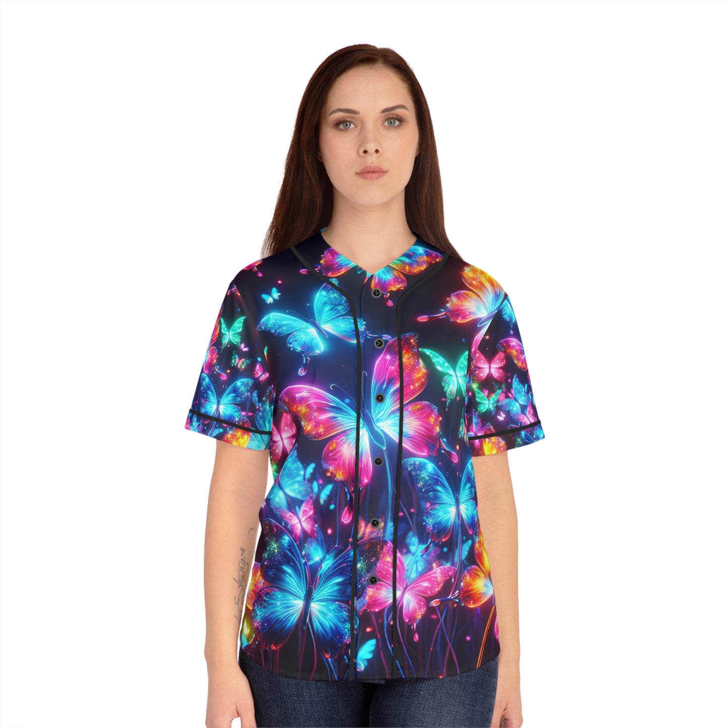Neon Butterfly Swarm Splatter. Neon Butterflies Womans Jersey