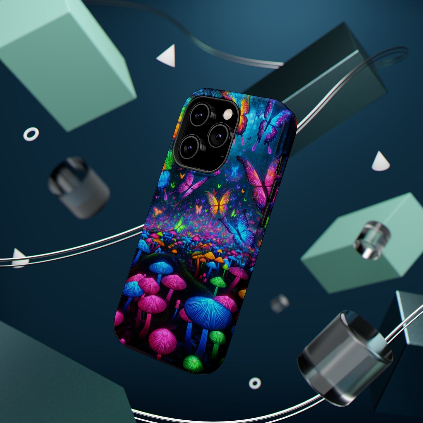 Neon Fruition Neon Butterflies and Mushrooms Premium Art Magsafe Magnet Tough IPhone 13 14 15 Pro Plus Max and Mini in Matte and Glossy Phone cases