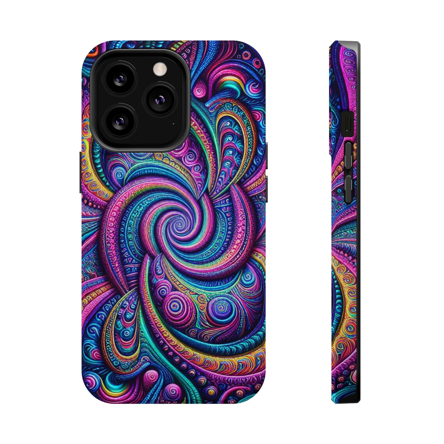 Cosmic Quasar Dreams. Neon Trippy Infinity Patterns Premium Art Magsafe Magnet Tough IPhone 13 14 15 Pro Plus Max and Mini in Matte and Glossy Phone cases