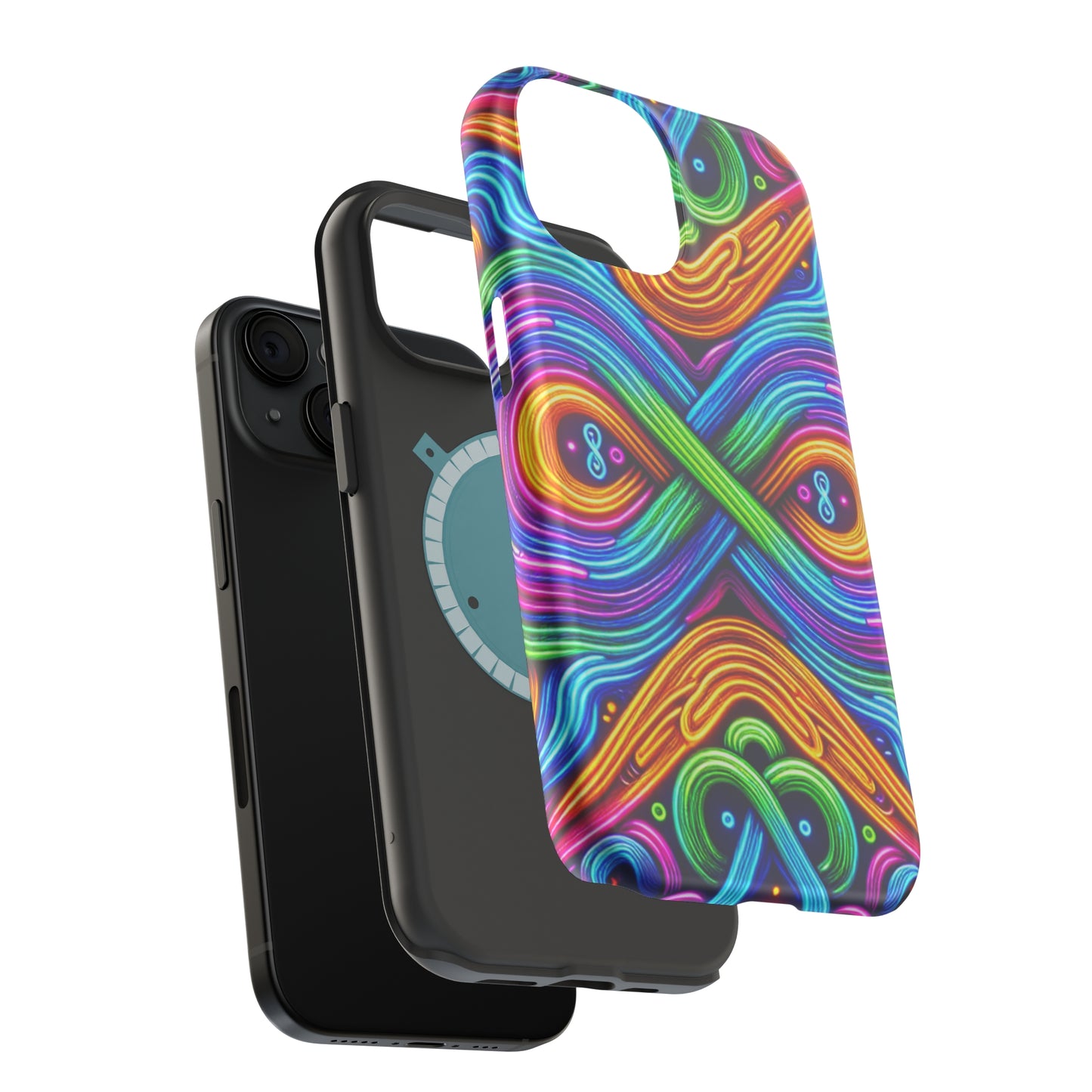 Cosmic Neon Infinity Spectacular. Neon Trippy Infinity Patterns Premium Art Magsafe Magnet Tough IPhone 13 14 15 Pro Plus Max and Mini in Matte and Glossy Phone cases