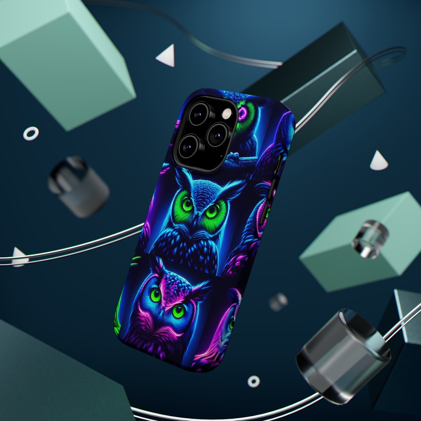 "Neon Nocturne" Neon Owls Premium Art Magsafe Magnet Tough IPhone 13 14 15 Pro Plus Max and Mini in Matte and Glossy Phone cases