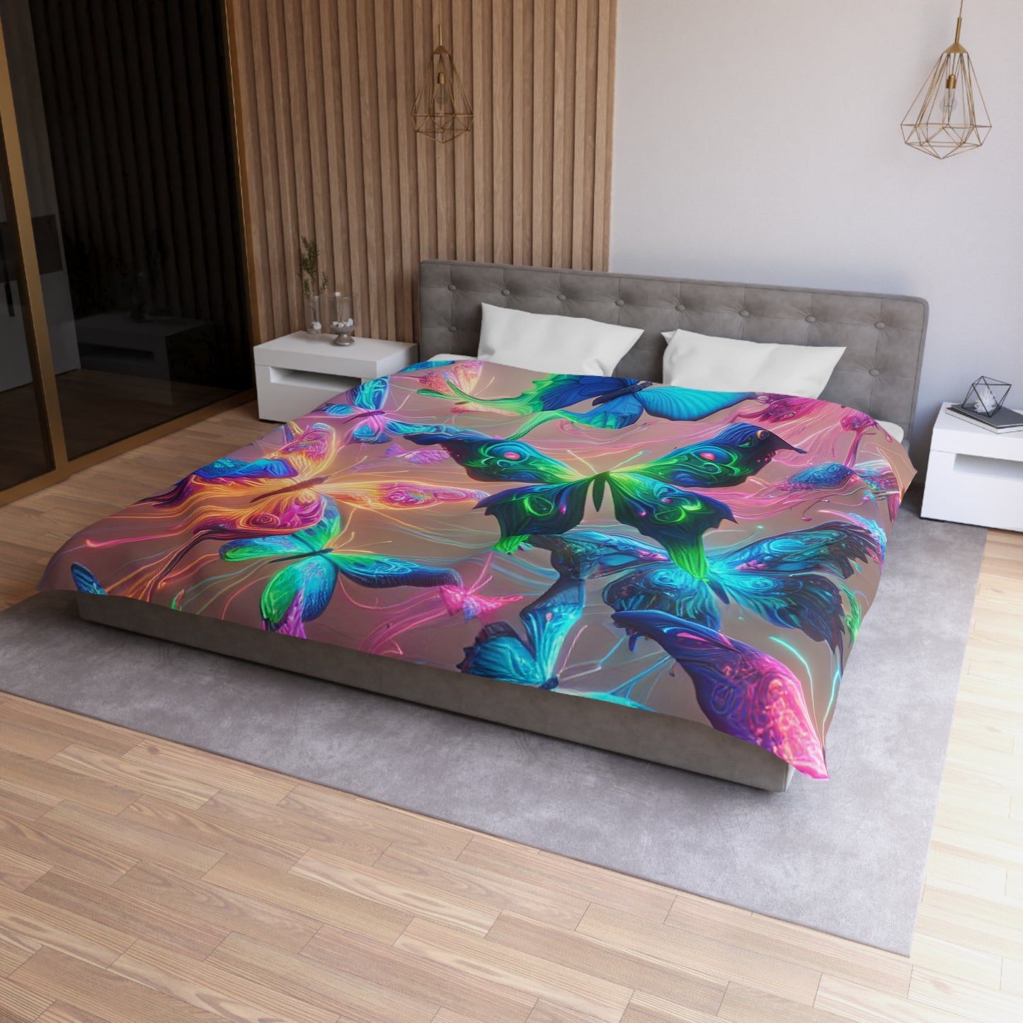 Giovanni de la Prata. - NEON Butterflies Microfiber Duvet Cover