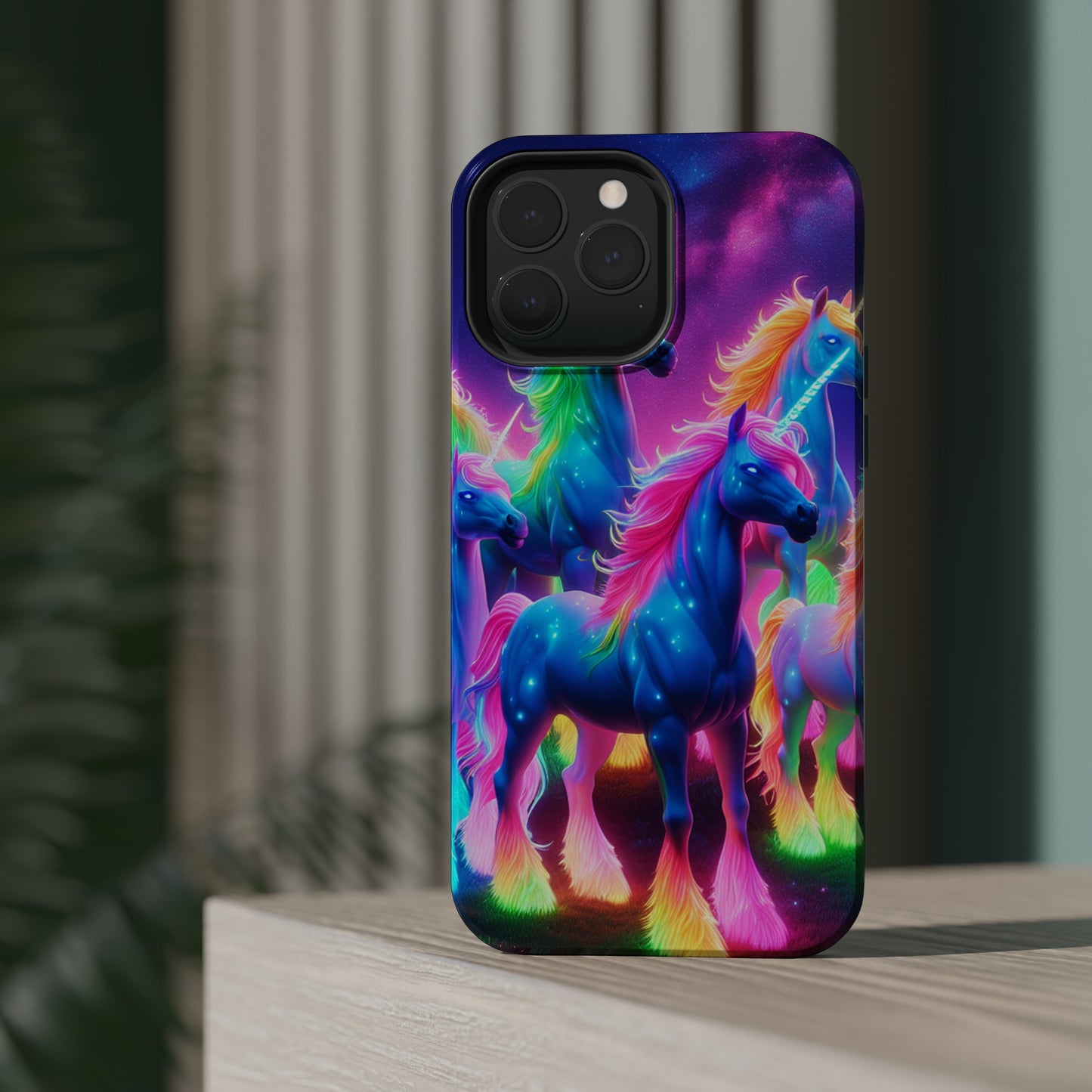 Neon Unicorn Congregation Neon Unicorns Premium Art Magsafe Magnet Tough IPhone 13 14 15 Pro Plus Max and Mini in Matte and Glossy Phone cases