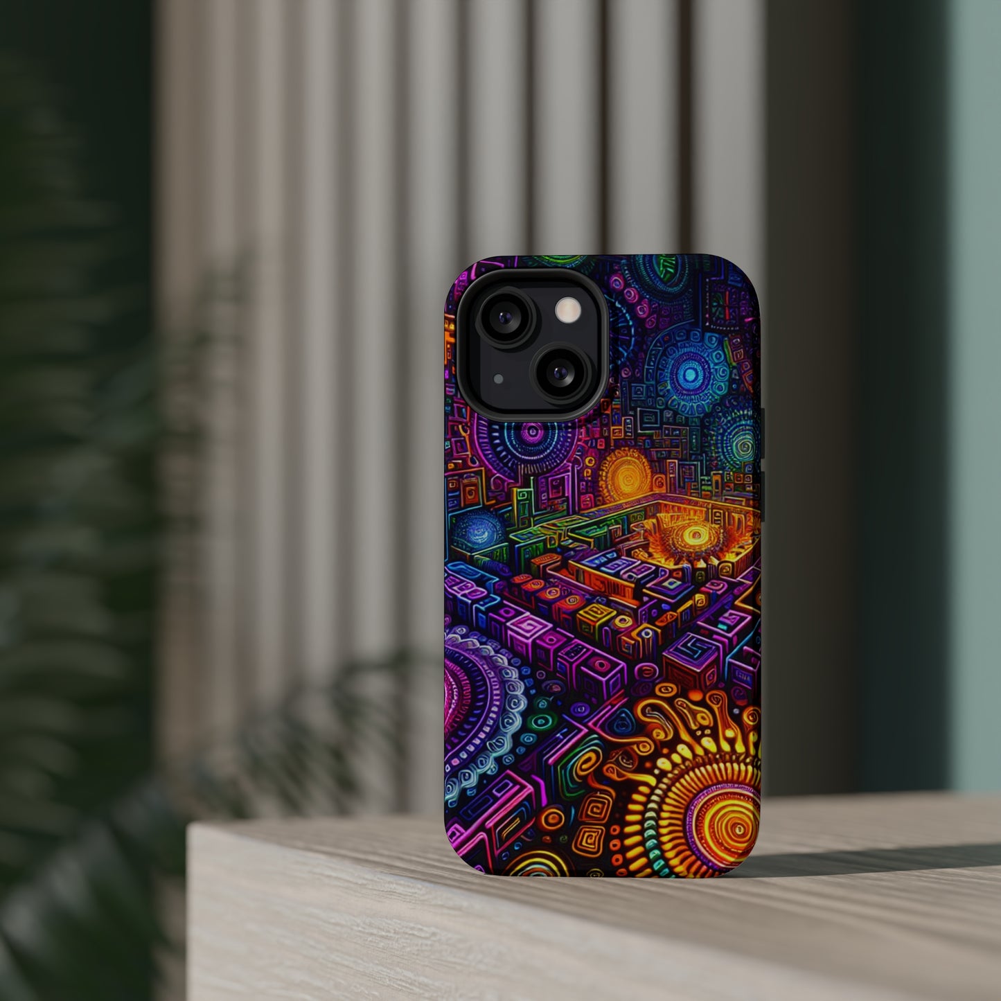 Vivid Voyage of Infinity Neon Splendor. Neon Trippy Infinity Patterns Premium Art Magsafe Magnet Tough IPhone 13 14 15 Pro Plus Max and Mini in Matte and Glossy Phone cases