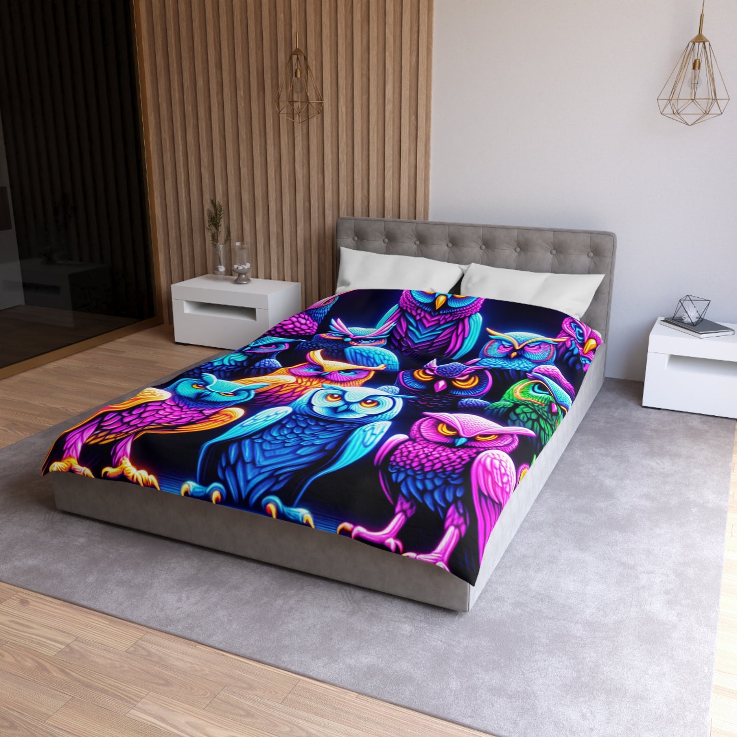 Alonso da Prado - NEON Owls Microfiber Duvet Cover