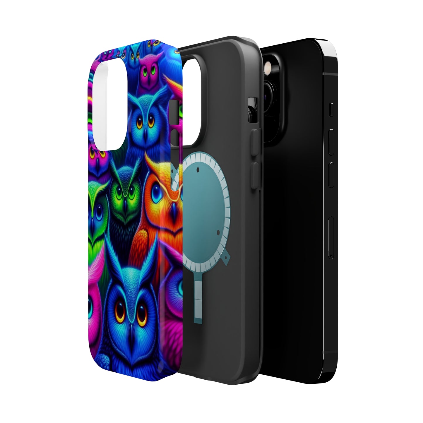 Neon Owlish Delight. Neon Owls Premium Art Magsafe Magnet Tough IPhone 13 14 15 Pro Plus Max and Mini in Matte and Glossy Phone cases