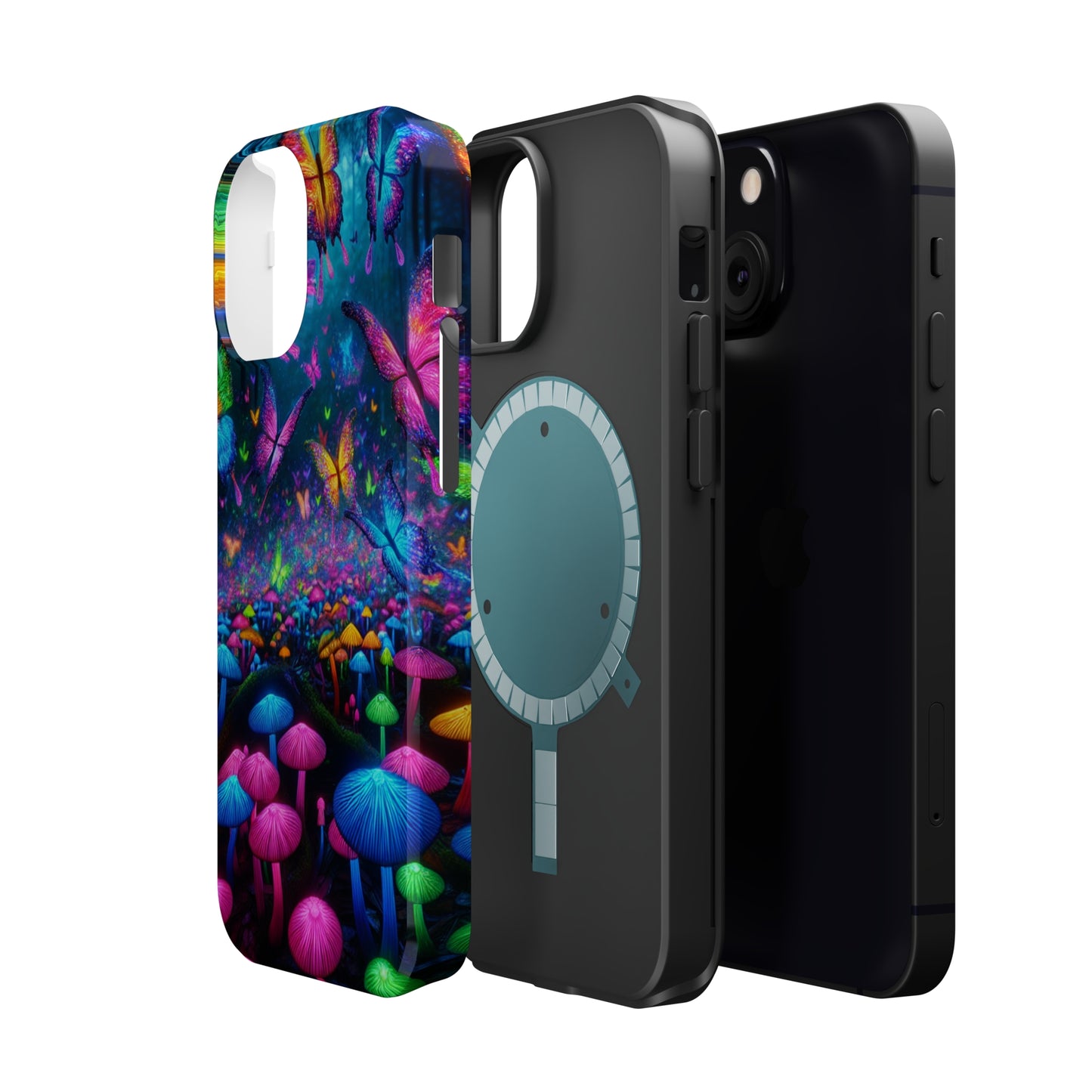 Neon Fruition Neon Butterflies and Mushrooms Premium Art Magsafe Magnet Tough IPhone 13 14 15 Pro Plus Max and Mini in Matte and Glossy Phone cases
