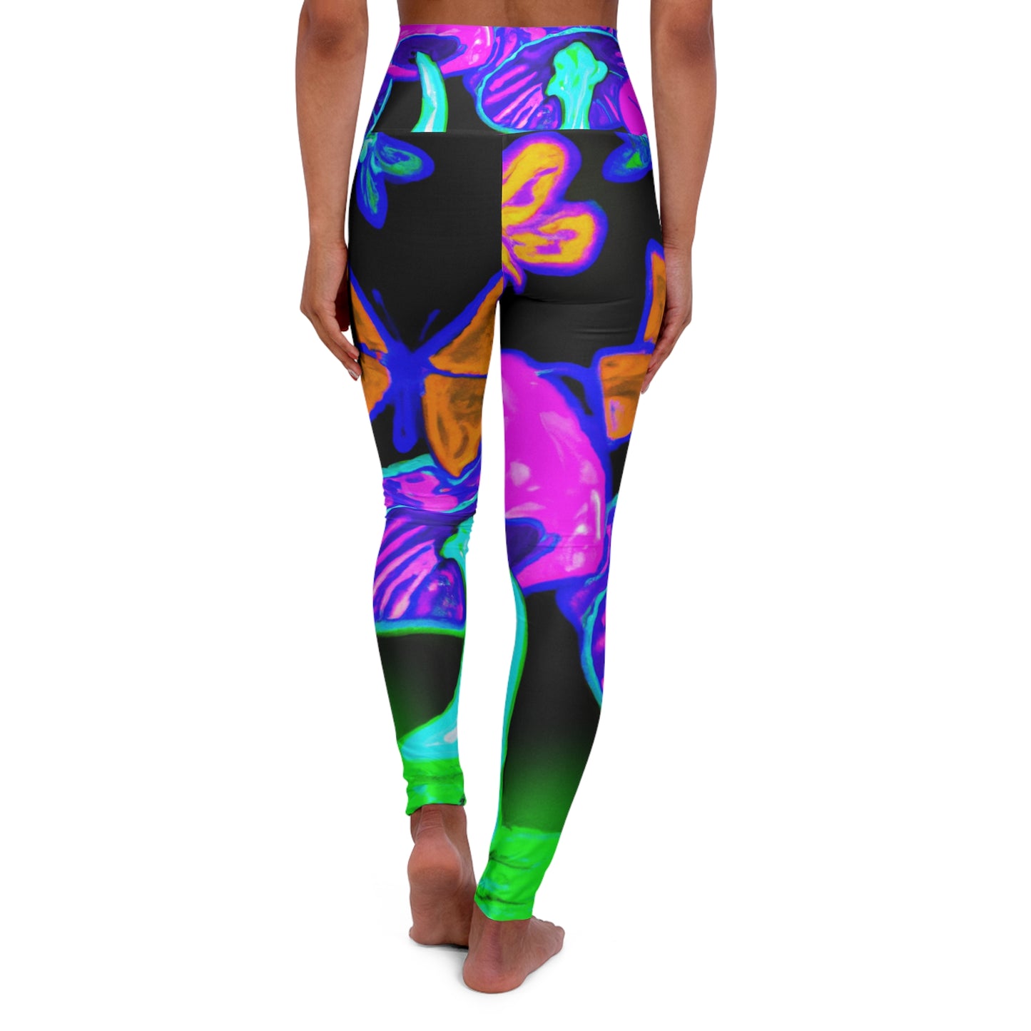 "Neon Butterfly Dreamscape" - Mushrooms & Butterflies Leggings