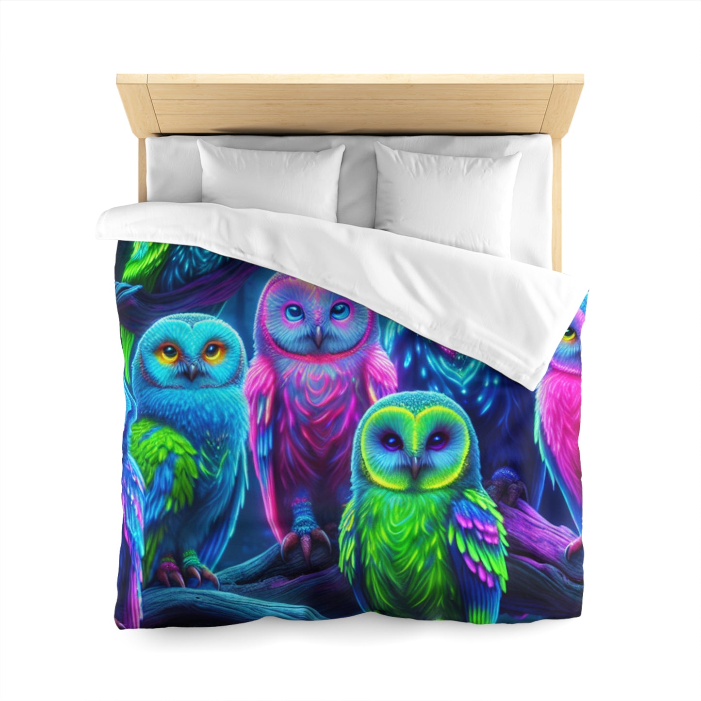 Pietro Guglielmo - NEON Owls Microfiber Duvet Cover