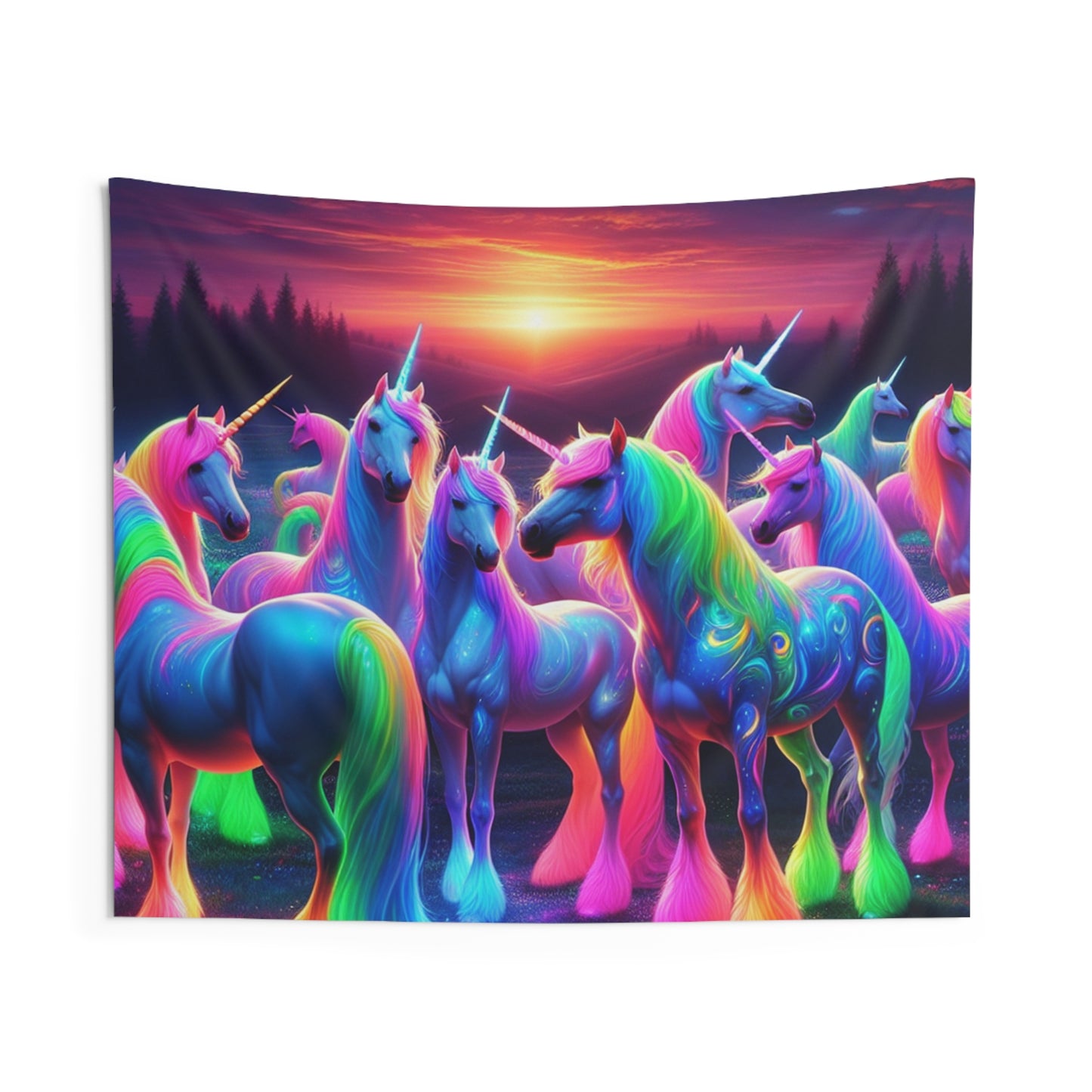 "Neon Enchanted Unicorn Rainbow" NEON Unicorns Art Tapestry