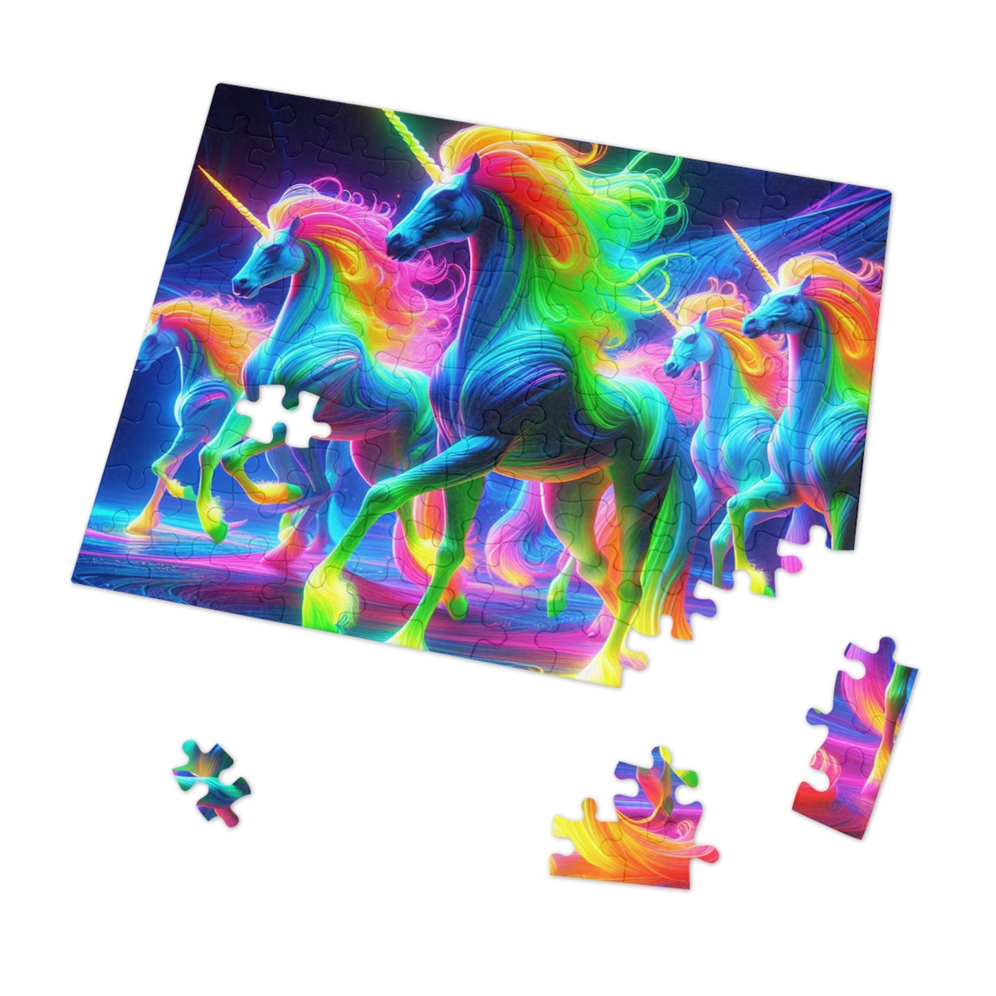 'Neon Unisplash' - Neon Unicorns Puzzle 30, 110, 252, and 1000 Pieces