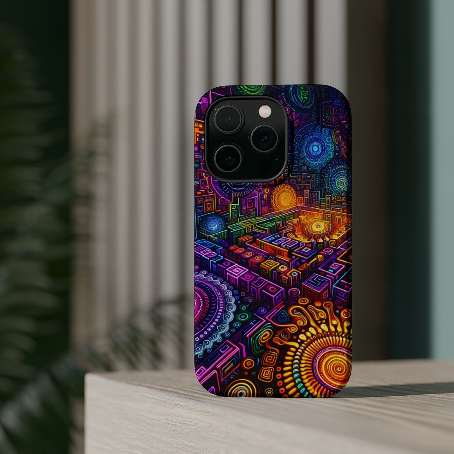 Vivid Voyage of Infinity Neon Splendor. Neon Trippy Infinity Patterns Premium Art Magsafe Magnet Tough IPhone 13 14 15 Pro Plus Max and Mini in Matte and Glossy Phone cases