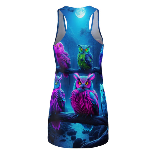 "Neon Nocturne" Neon Owls Racerback Dress