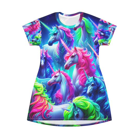 Neon Mirage Unicorns Neon Unicorns Womans T Shirt Dress