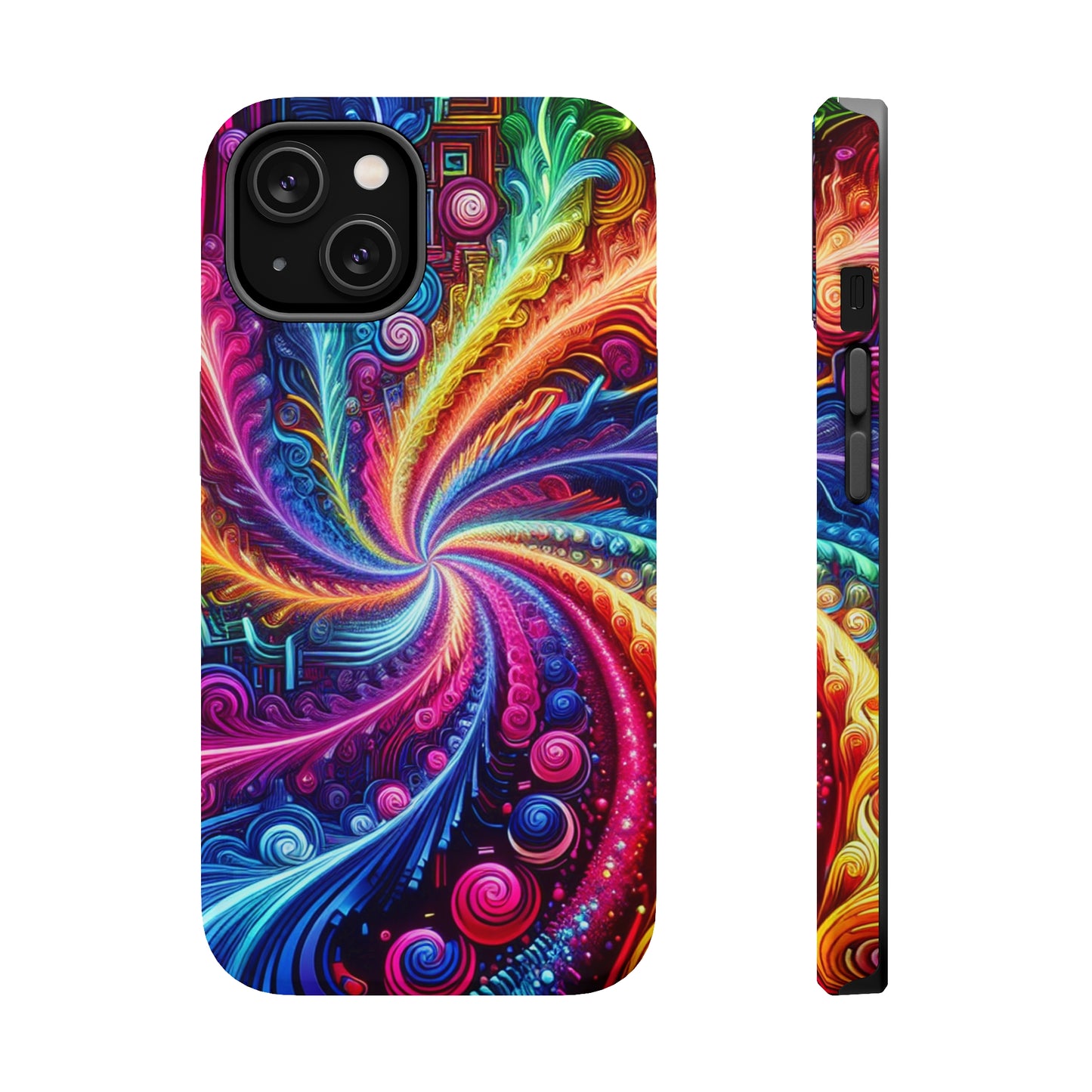 Infinite Neon Ravelry. Neon Trippy Infinity Patterns Premium Art Magsafe Magnet Tough IPhone 13 14 15 Pro Plus Max and Mini in Matte and Glossy Phone cases