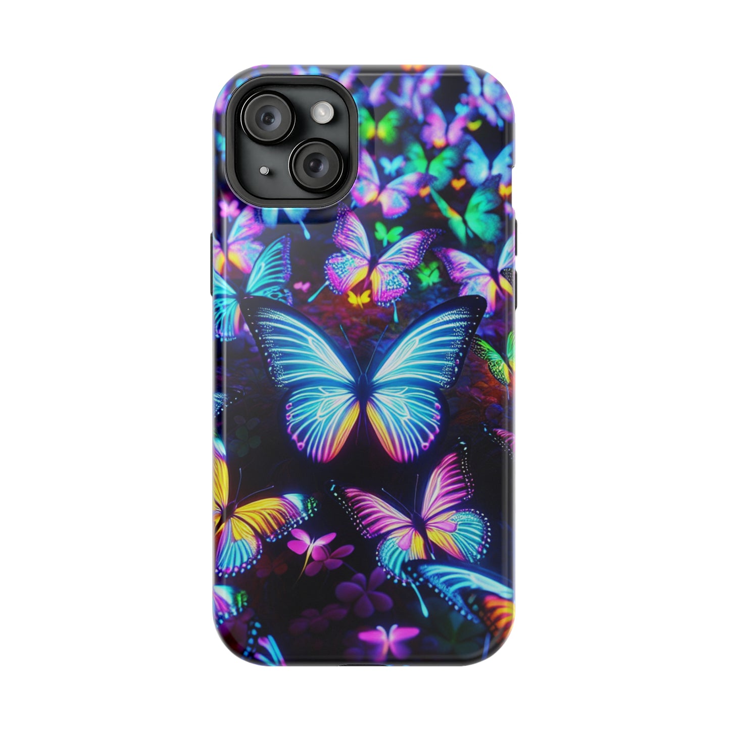 "Neon Butterflies in the Night Sky" Neon Butterflies Premium Art Magsafe Magnet Tough IPhone 13 14 15 Pro Plus Max and Mini in Matte and Glossy Phone cases