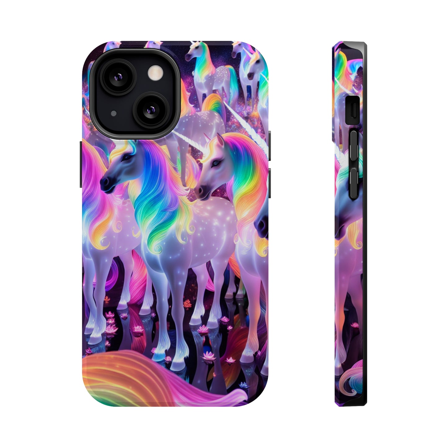 Neon Wonderland Unicorns Neon Unicorns Premium Art Magsafe Magnet Tough IPhone 13 14 15 Pro Plus Max and Mini in Matte and Glossy Phone cases