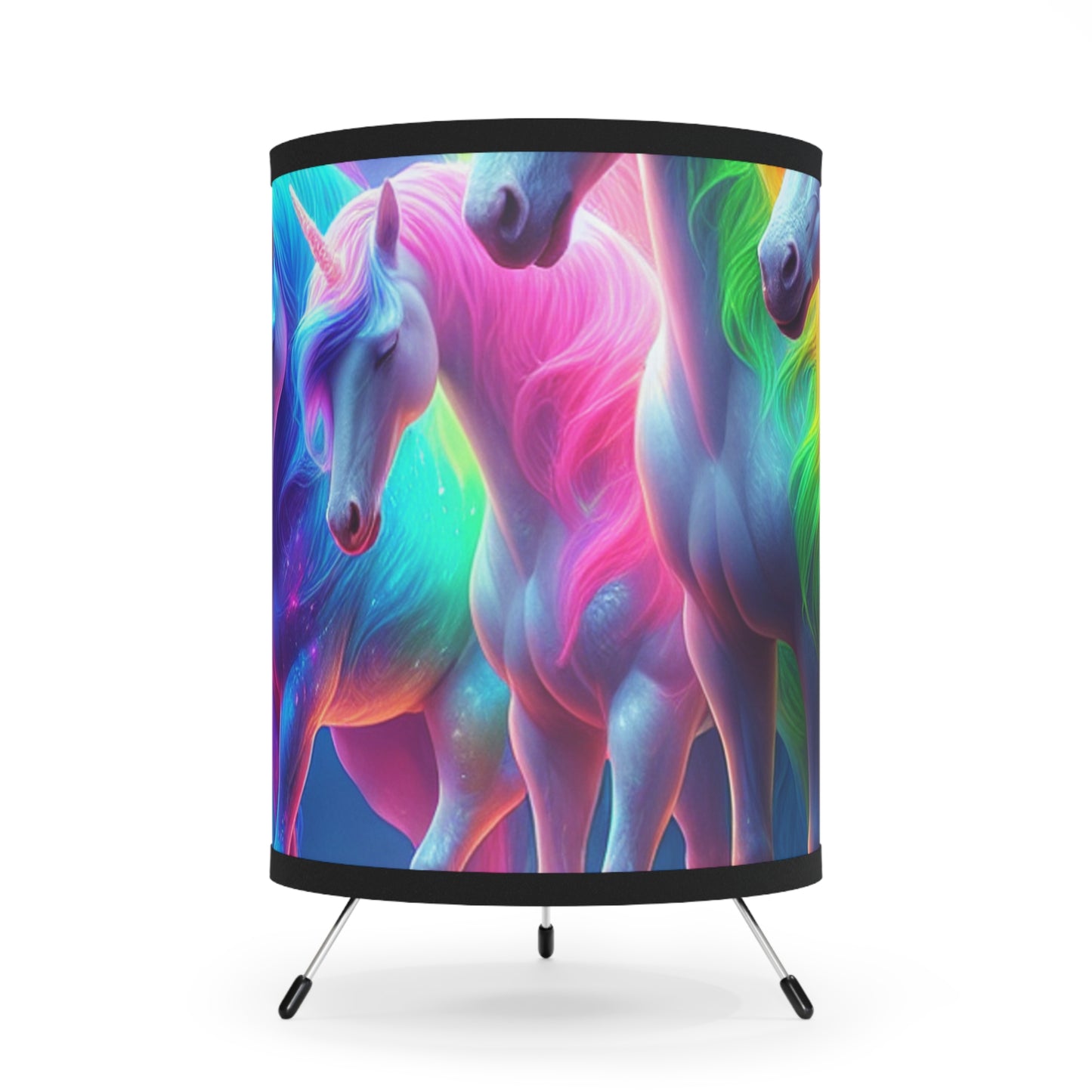 "Unicorns Illuminated" - NEON Unicorns Art Tripod Lamp