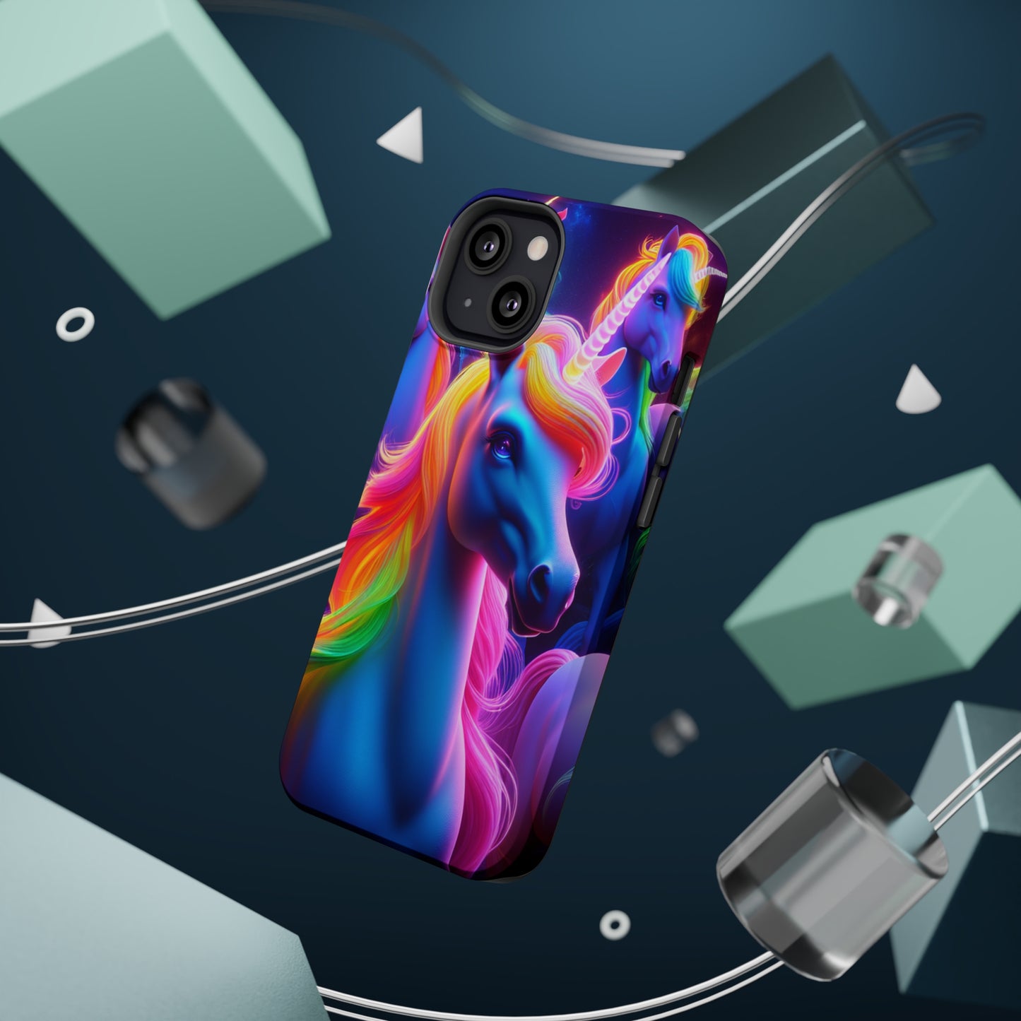 Neon Nighthorn Pride Neon Unicorns Premium Art Magsafe Magnet Tough IPhone 13 14 15 Pro Plus Max and Mini in Matte and Glossy Phone cases