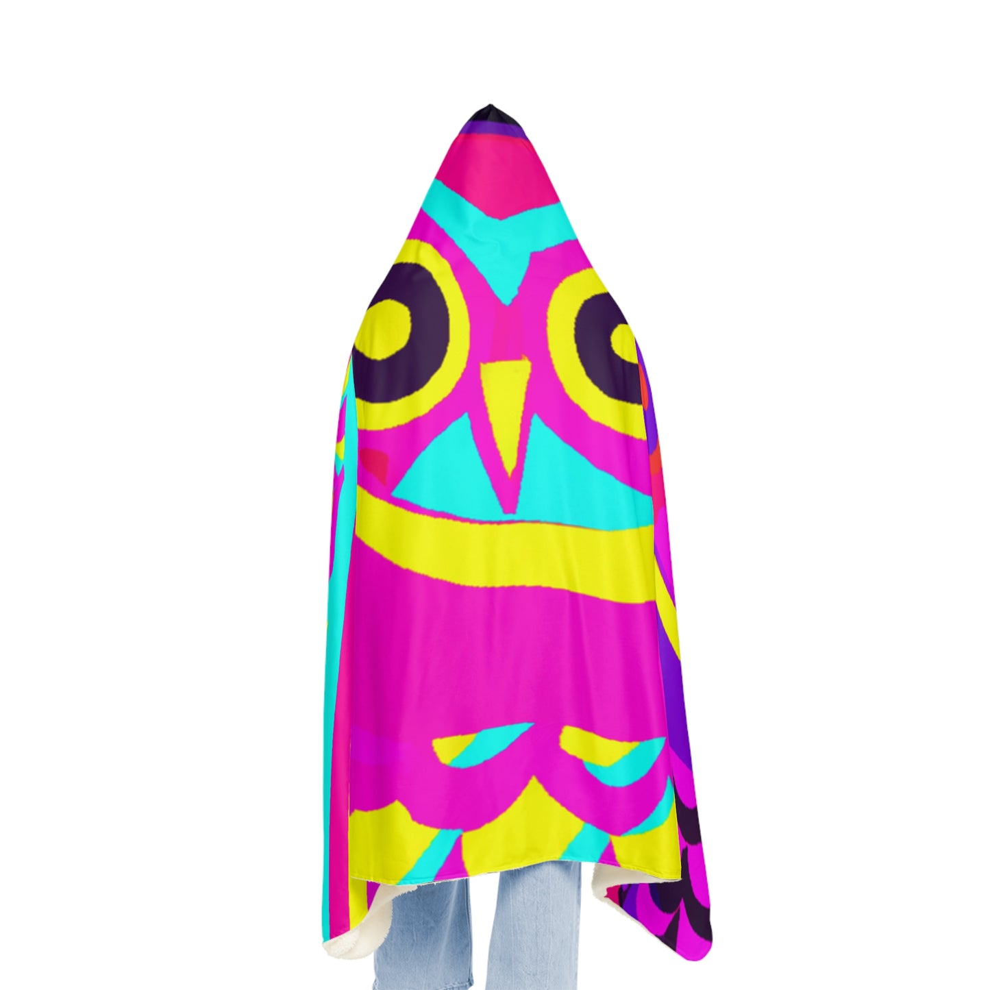 "Neon Nocturne" - NEON Owls Art Hooded Snuggle Blanket