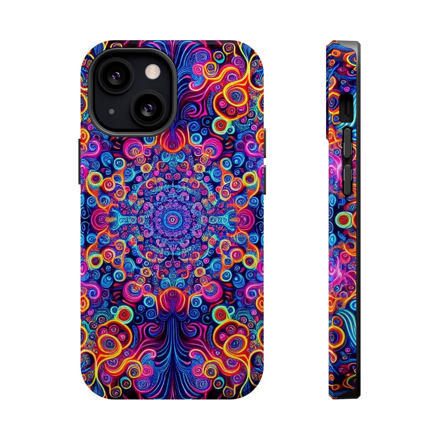 Vibrant Infinity Aurora. Neon Trippy Infinity Patterns Premium Art Magsafe Magnet Tough IPhone 13 14 15 Pro Plus Max and Mini in Matte and Glossy Phone cases