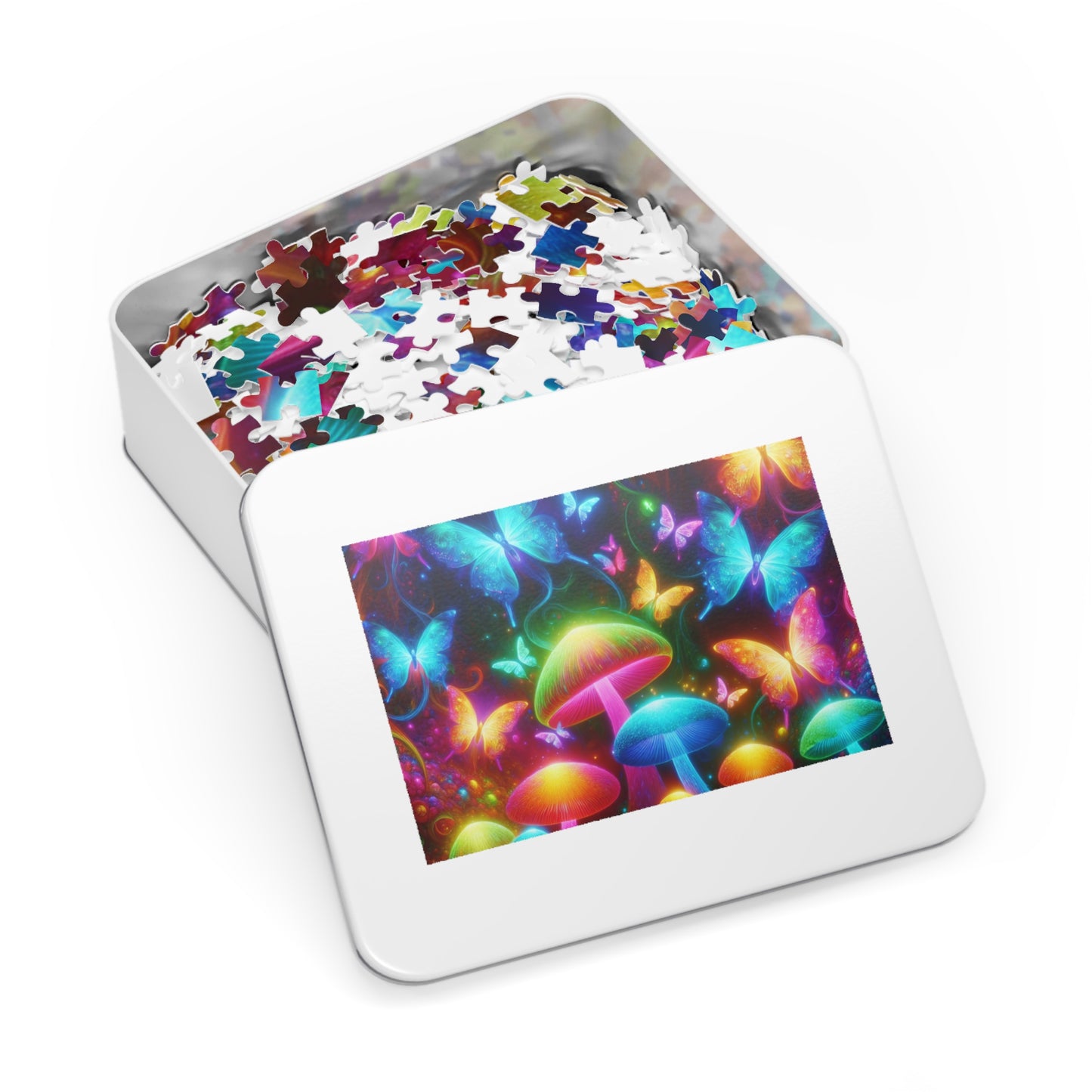 Neon Fluttergleam. - Neon Butterflies and Mushrooms Puzzle 30, 110, 252, and 1000 Pieces