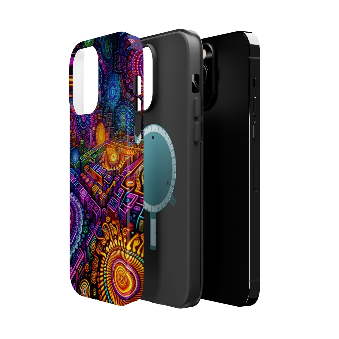 Vivid Voyage of Infinity Neon Splendor. Neon Trippy Infinity Patterns Premium Art Magsafe Magnet Tough IPhone 13 14 15 Pro Plus Max and Mini in Matte and Glossy Phone cases