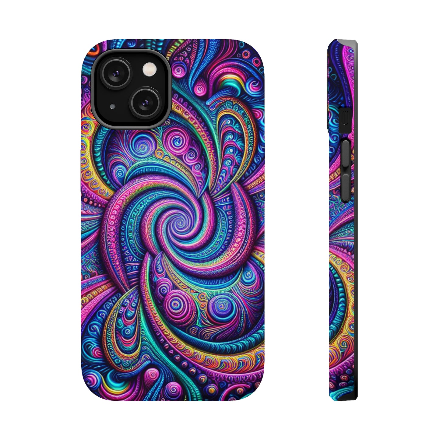 Cosmic Quasar Dreams. Neon Trippy Infinity Patterns Premium Art Magsafe Magnet Tough IPhone 13 14 15 Pro Plus Max and Mini in Matte and Glossy Phone cases