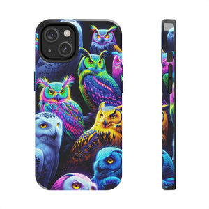 'Flock of Electric Flamses' NEON Owls Tough Phone Case