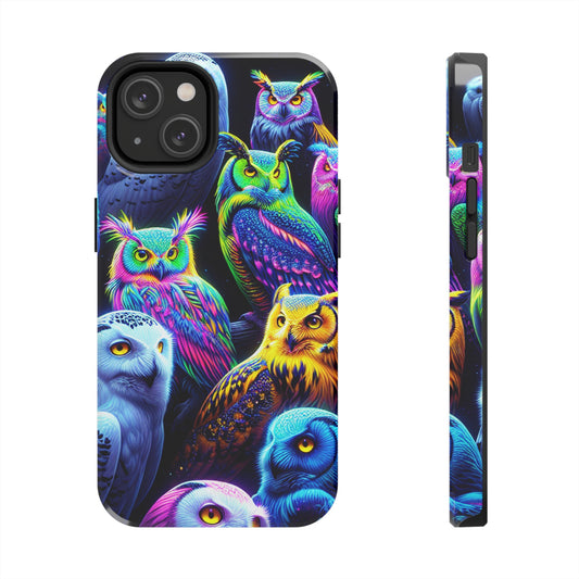 'Flock of Electric Flamses' NEON Owls Tough Phone Case