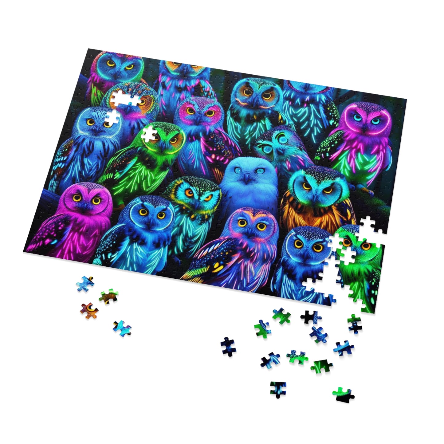 NeonOwlGather. - Neon Owls Puzzle 30, 110, 252, and 1000 Pieces
