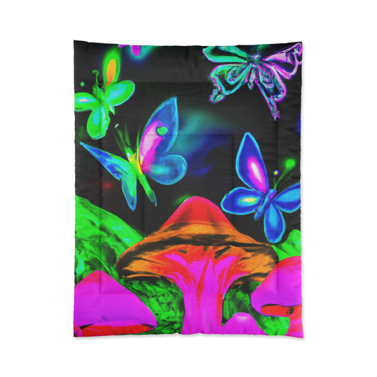 Vivid Cosmos. Butterflies & Mushrooms Comforter Blanket