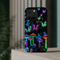 "Neon Burst Wonderland". Neon Butterflies and Mushrooms Premium Art Magsafe Magnet Tough IPhone 13 14 15 Pro Plus Max and Mini in Matte and Glossy Phone cases