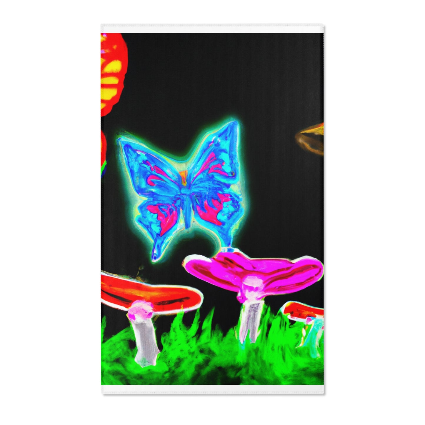 Vivid Nocturnal Nebula Butterflies & Mushrooms Area Rug