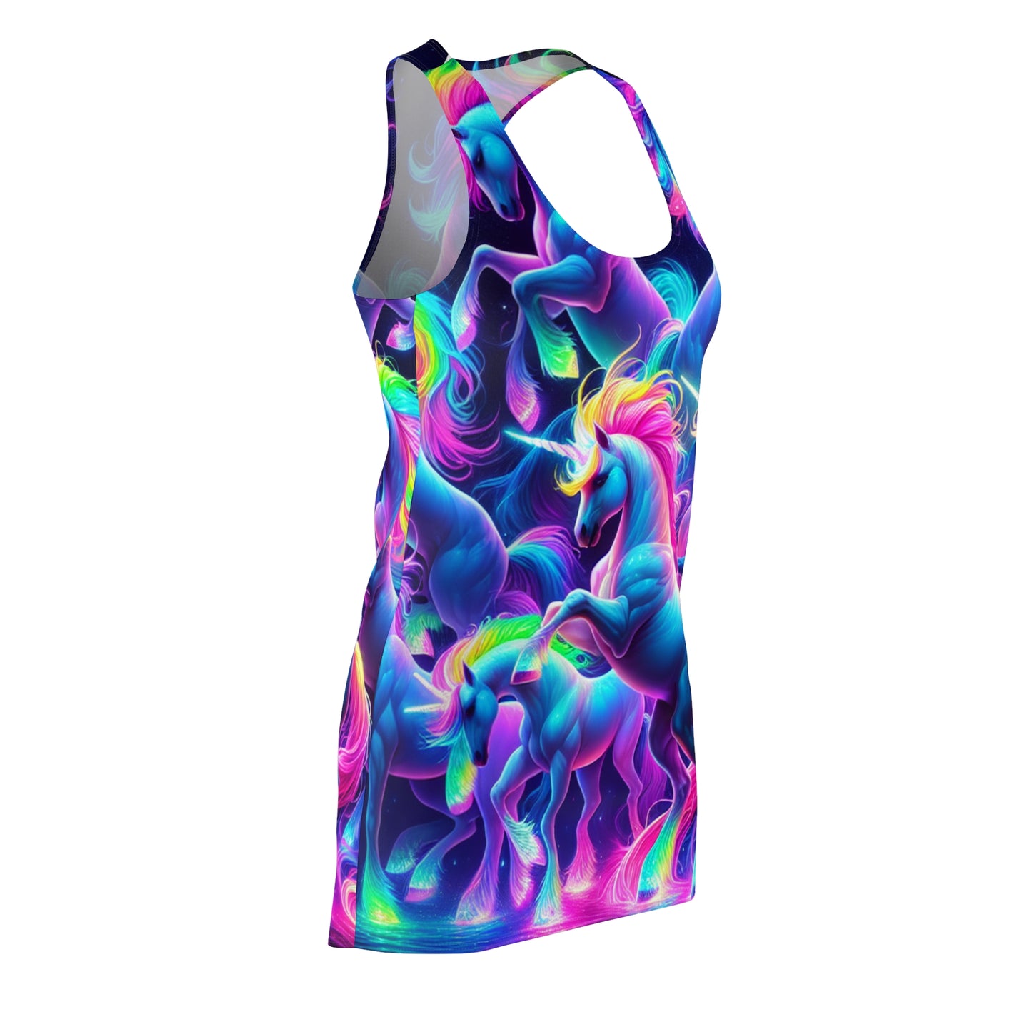 "Lighted Fantasia" Neon Unicorns Racerback Dress