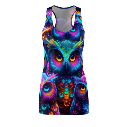 "Fluorescent Flight" Neon Owls Racerback Dress