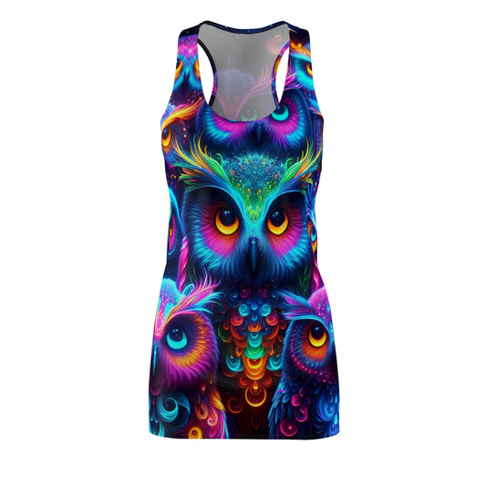 "Fluorescent Flight" Neon Owls Racerback Dress