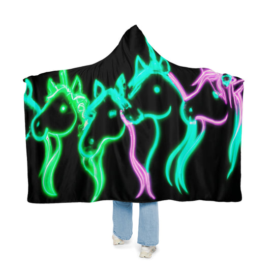 "Neon Dreamscape" - NEON Unicorns Art Hooded Snuggle Blanket