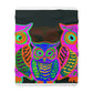 "Neon Nocturnal Night" - NEON Owls Art Sherpa Blanket