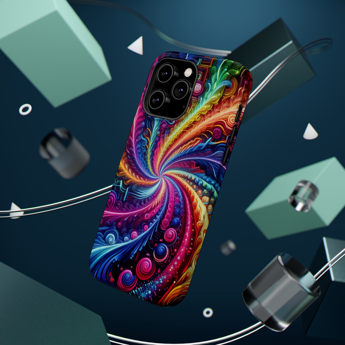 Infinite Neon Ravelry. Neon Trippy Infinity Patterns Premium Art Magsafe Magnet Tough IPhone 13 14 15 Pro Plus Max and Mini in Matte and Glossy Phone cases