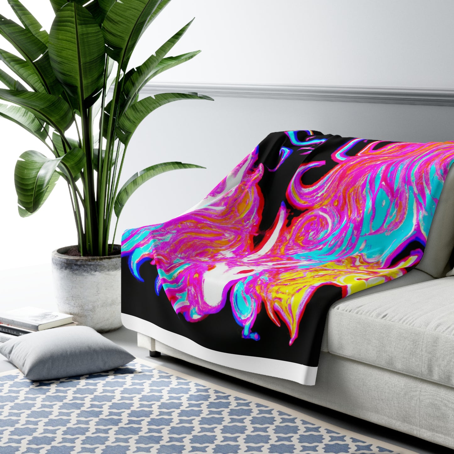 Neon Dreaming Unicorns - NEON Unicorns Art Sherpa Blanket