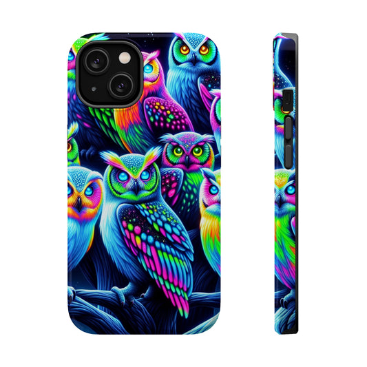 Neon Night Owls. Neon Owls Premium Art Magsafe Magnet Tough IPhone 13 14 15 Pro Plus Max and Mini in Matte and Glossy Phone cases