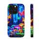 "Neon Garden Delight" Neon Butterflies and Mushrooms Premium Art Magsafe Magnet Tough IPhone 13 14 15 Pro Plus Max and Mini in Matte and Glossy Phone cases